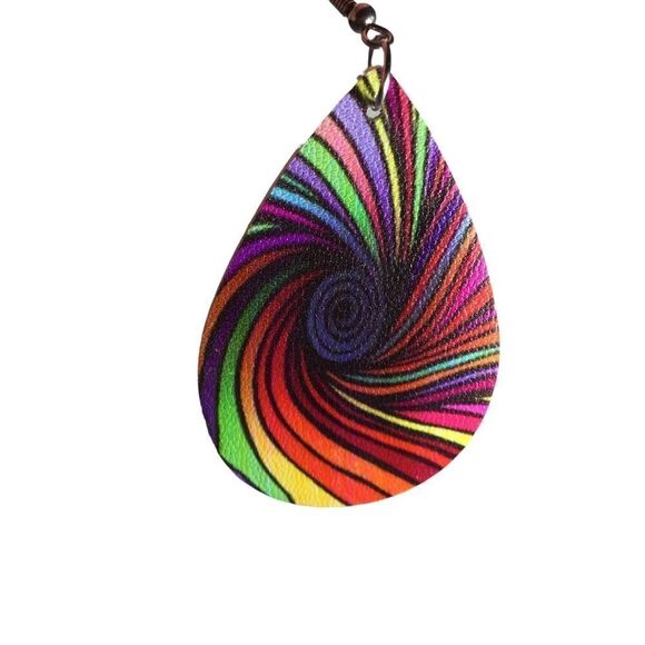 Colorful Spiral Faux Leather Teardrop Dangle Earrings - Picture 4 of 5